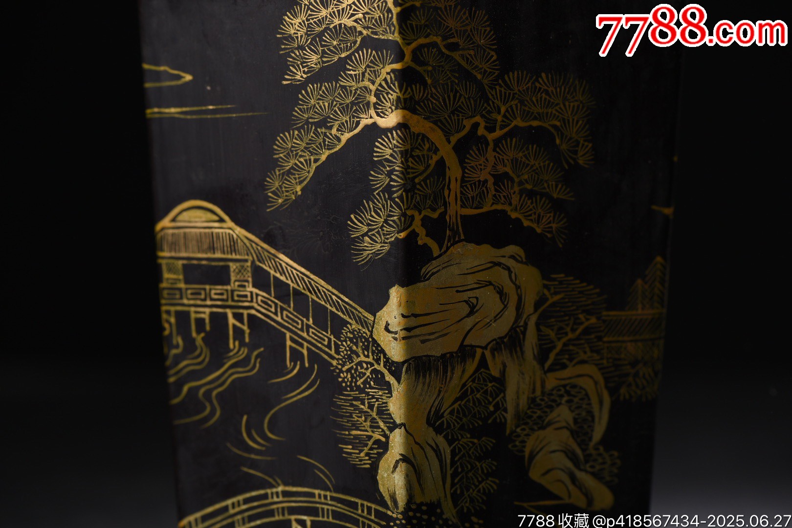 木胎大漆描真金山水圖筆筒_價(jià)格888元【子健老貨】_第4張_