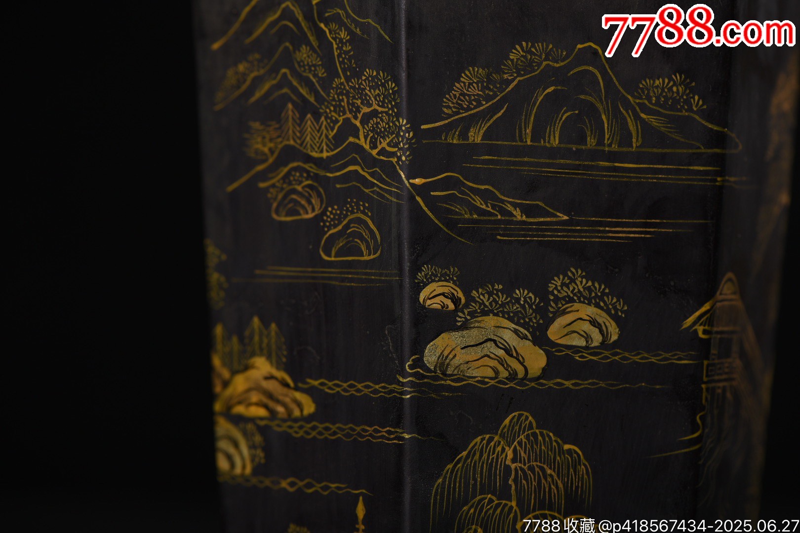 木胎大漆描真金山水圖筆筒_價(jià)格888元【子健老貨】_第6張_