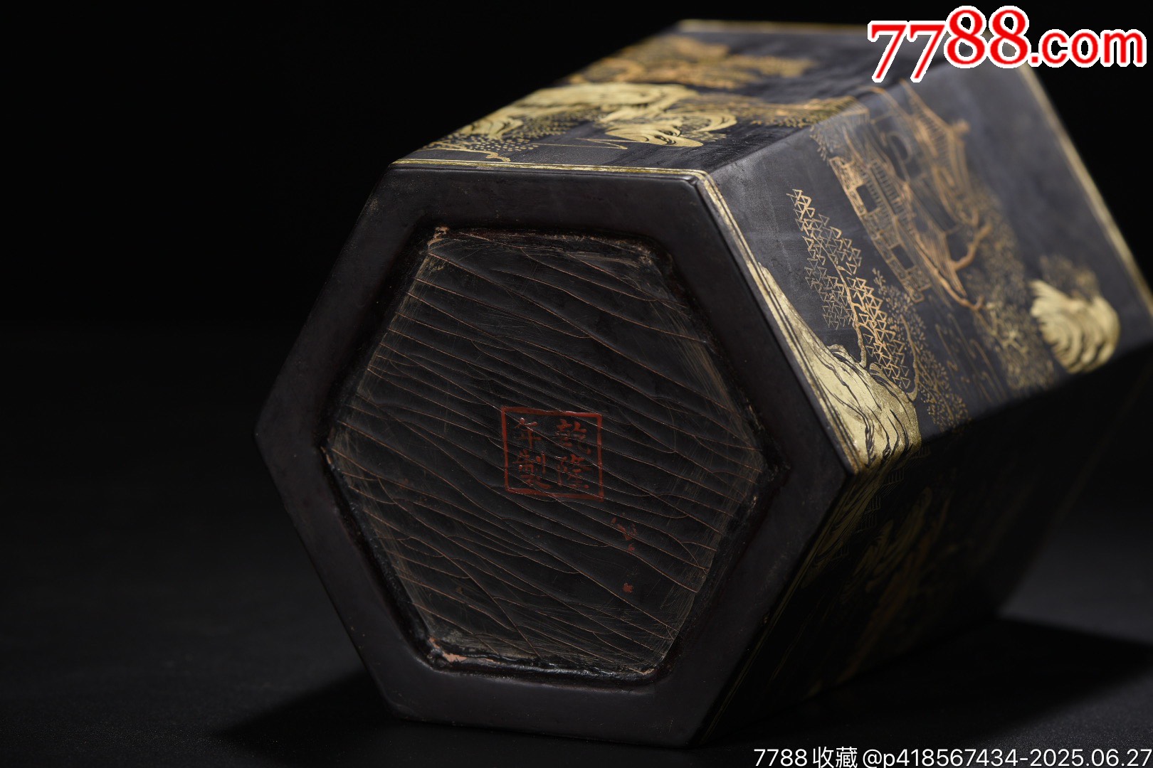 木胎大漆描真金山水圖筆筒_價(jià)格888元【子健老貨】_第9張_