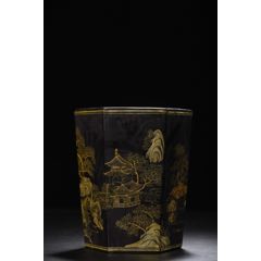 木胎大漆描真金山水圖筆筒(au41739117)_子健老貨