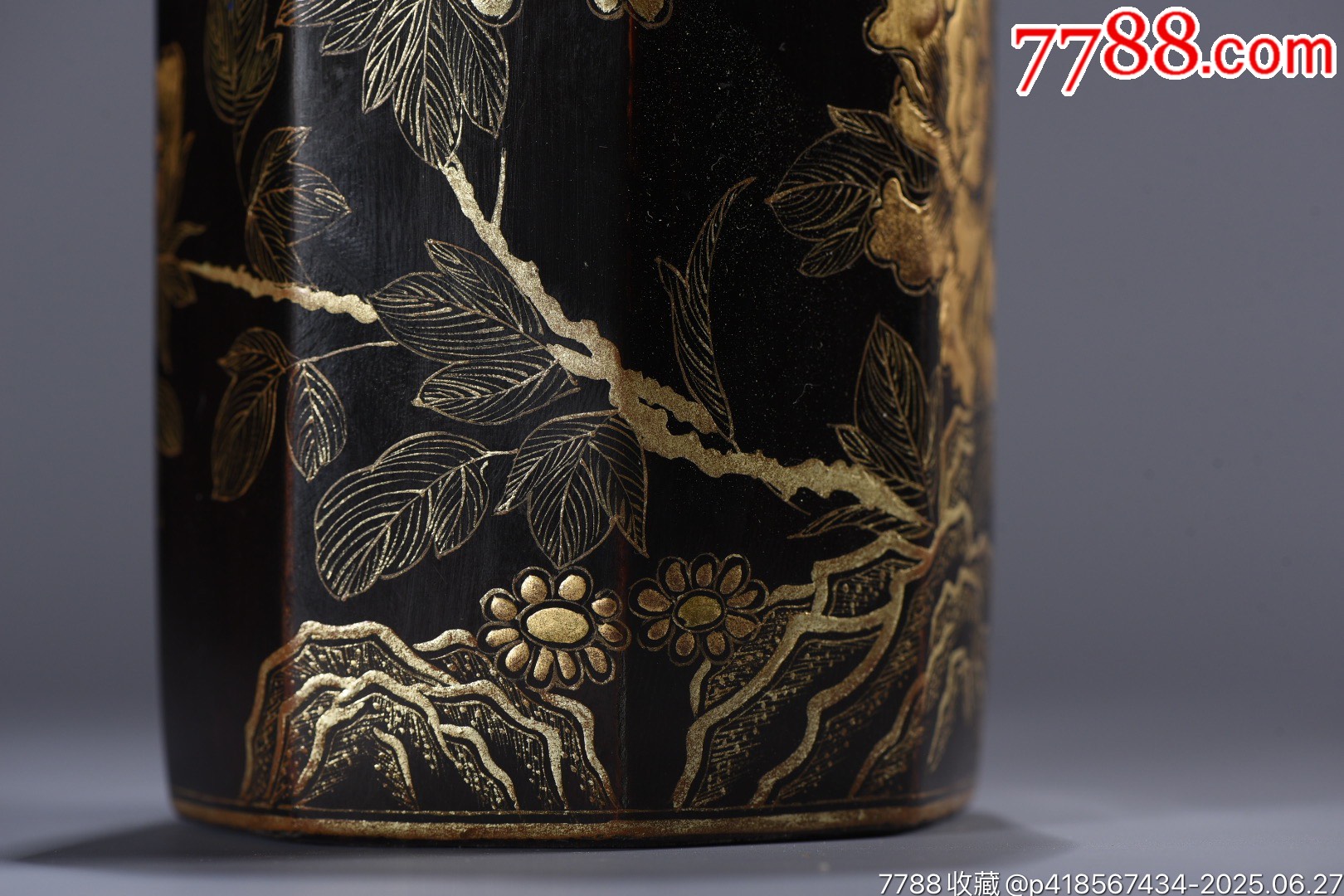 老竹胎描真金漆器花卉紋題詩(shī)筆筒_價(jià)格888元【子健老貨】_第3張_
