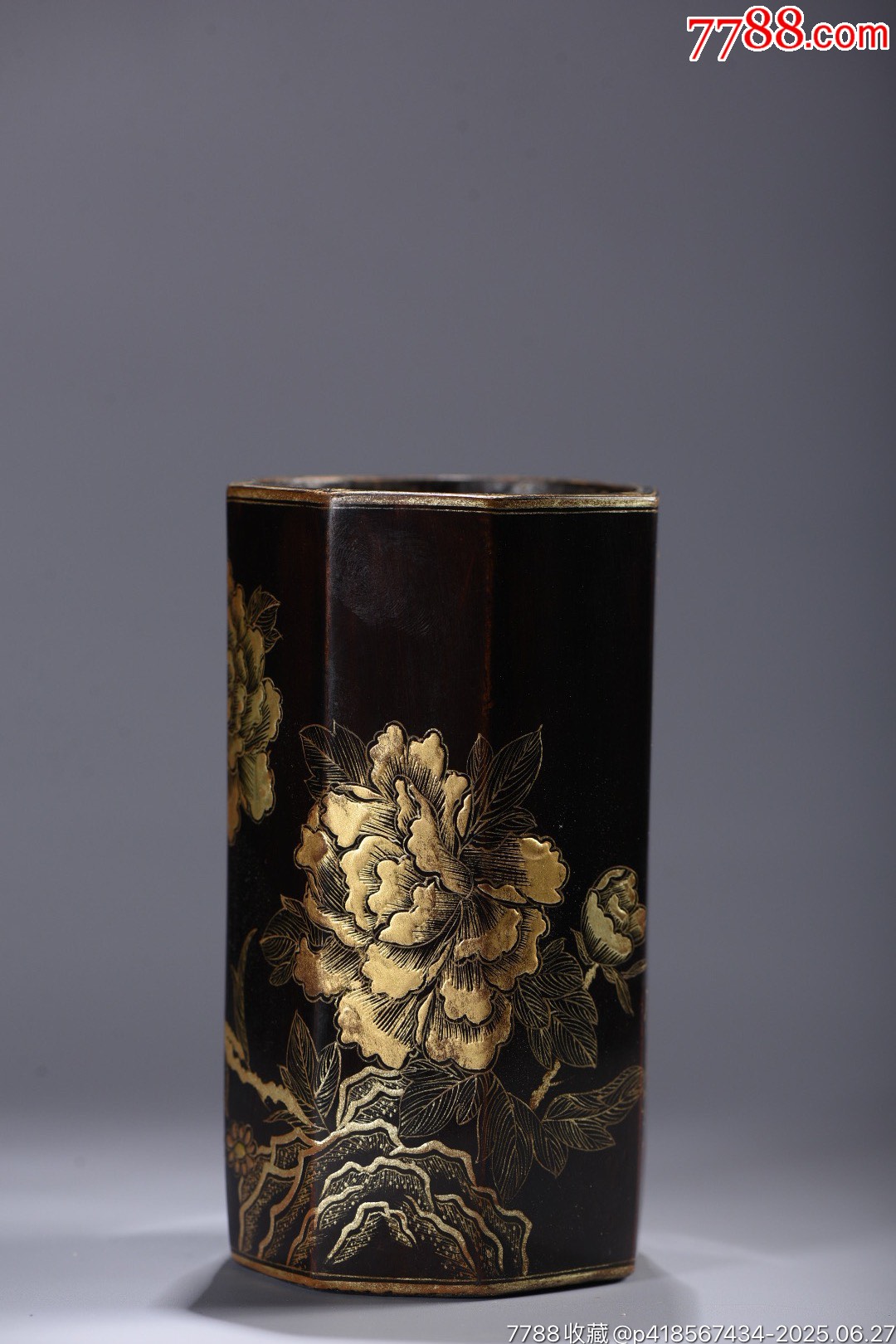 老竹胎描真金漆器花卉紋題詩(shī)筆筒_價(jià)格888元【子健老貨】_第7張_