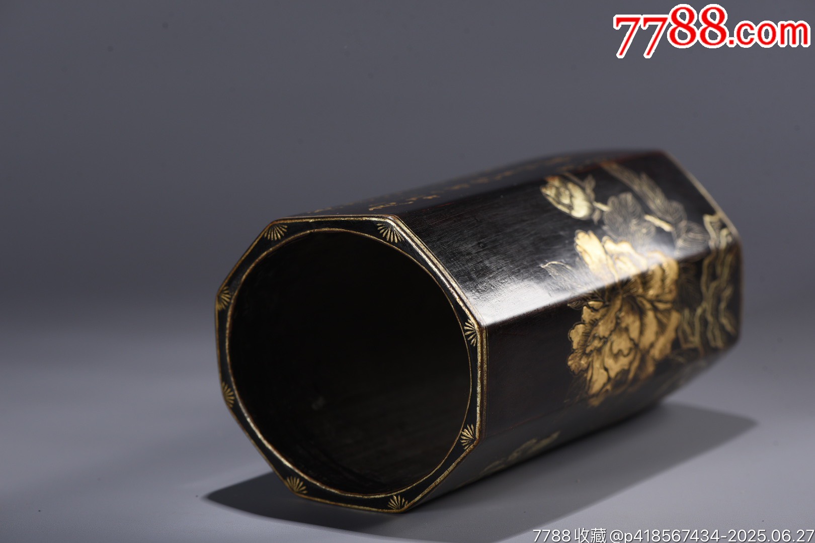老竹胎描真金漆器花卉紋題詩(shī)筆筒_價(jià)格888元【子健老貨】_第8張_