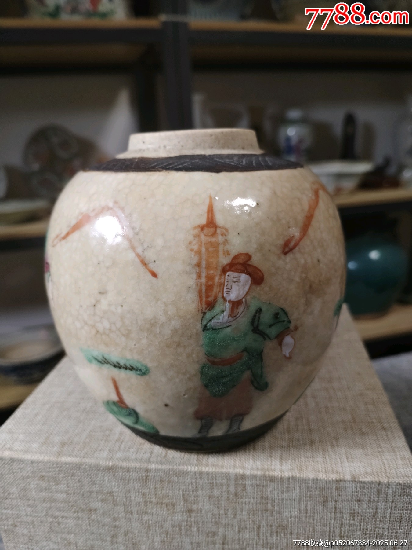 （全美品）晚清哥釉五彩刀馬旦人物罐尺寸高11.5cm_價(jià)格204元_第4張_