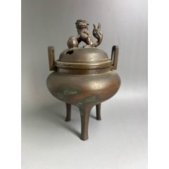 日本回流精工狮子钮铜香炉，品相好，手感重，轻微使用痕迹，高17公分