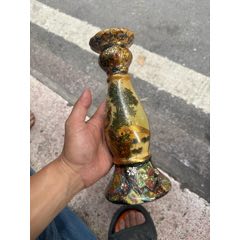 老廣彩描金燭臺(tái)一個(gè)，滿工滿彩描金