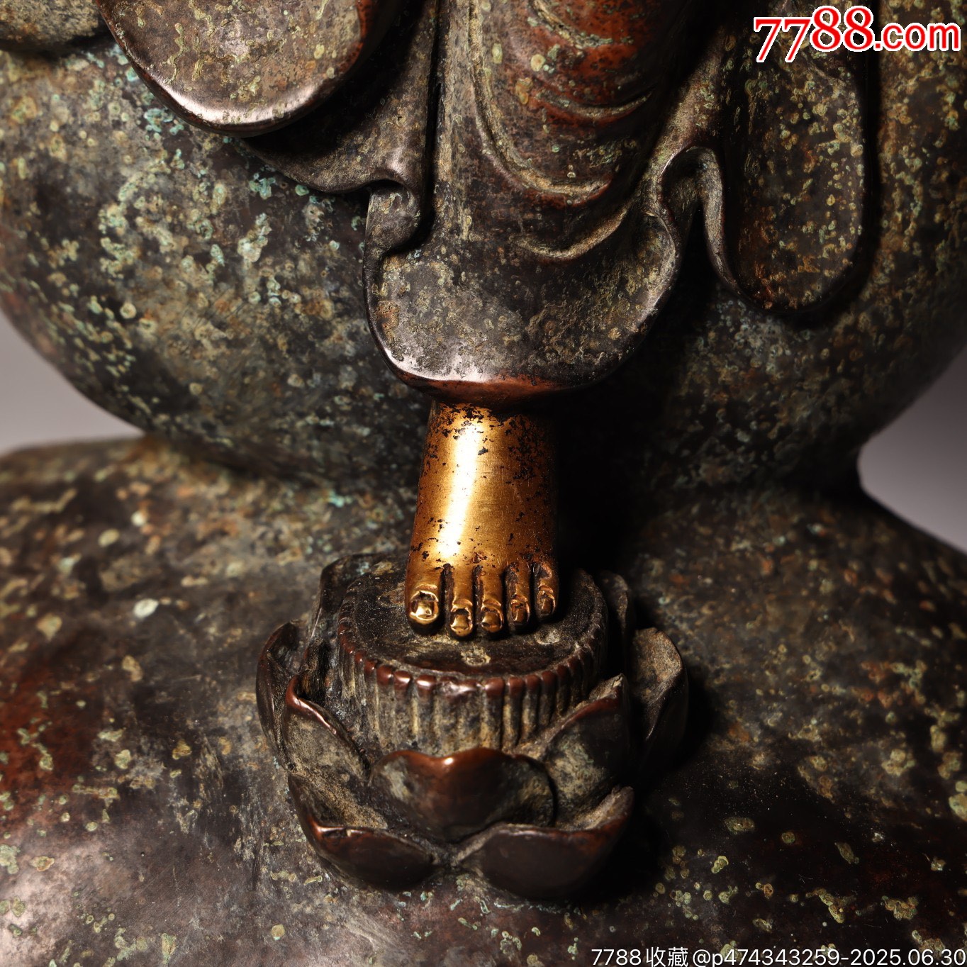 珍品舊藏收明代純銅紫銅高浮雕鏨刻鎏金座天使觀音菩薩佛像一尊_價格6888元【子健老貨】_第7張_