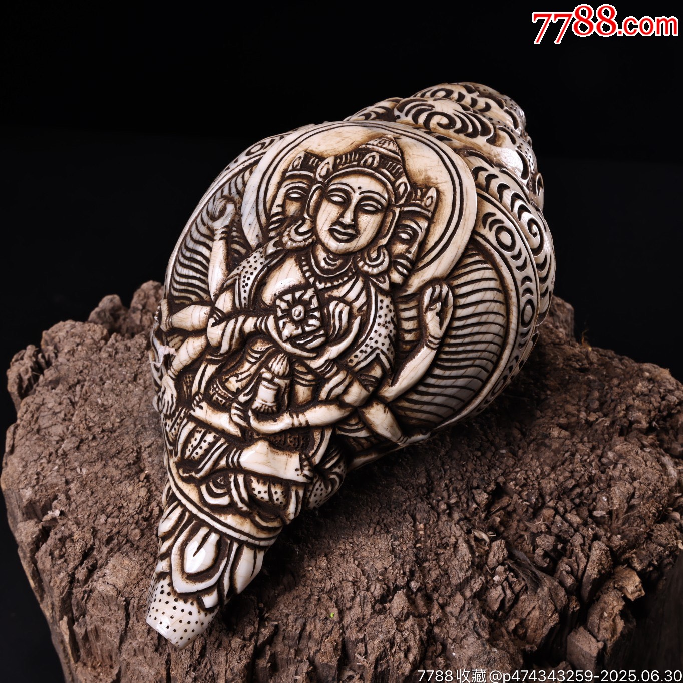 珍品舊藏西藏收純天然右旋海螺藏傳工藝高浮雕刻《勝利金剛》_價(jià)格1299元【子健老貨】_第1張_