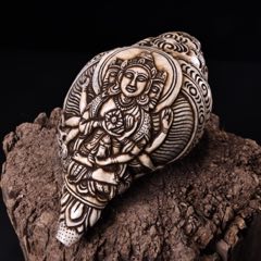珍品舊藏西藏收純天然右旋海螺藏傳工藝高浮雕刻《勝利金剛》(au41765572)_子健老貨