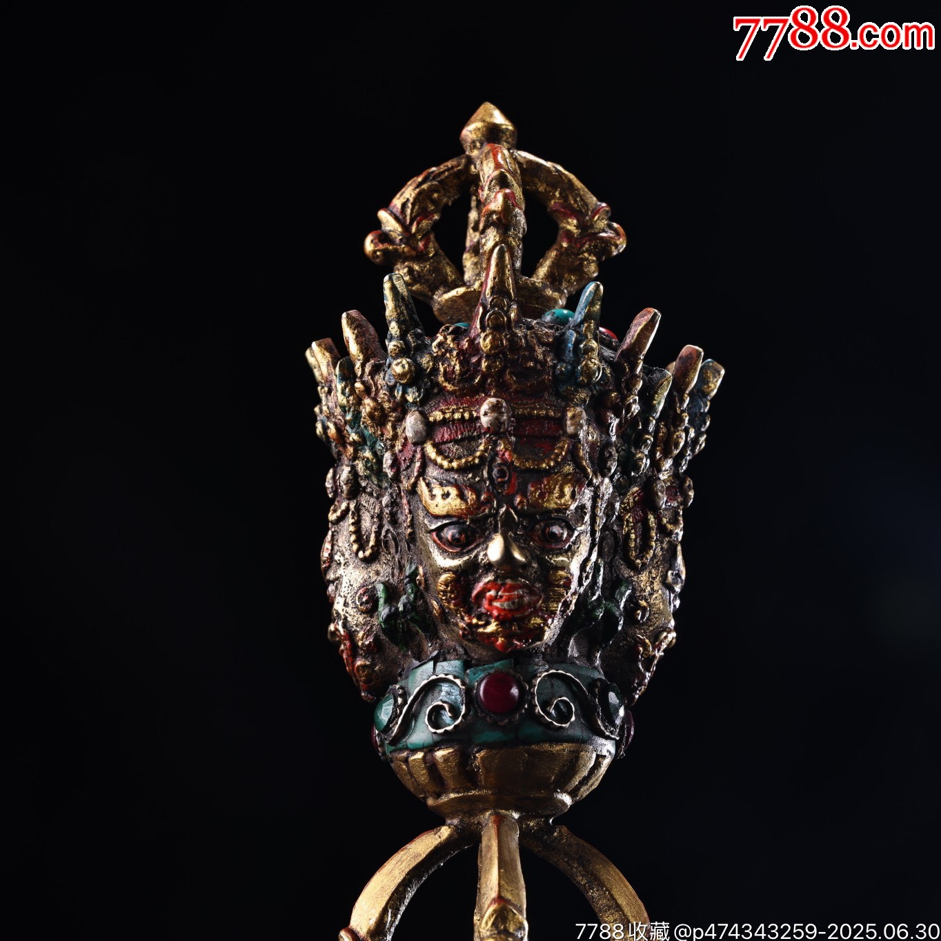 舊藏西藏收純銅藏傳工藝鑲嵌寶石彩繪描金密宗普巴金剛降魔杵法器_價(jià)格1888元【子健老貨】_第3張_