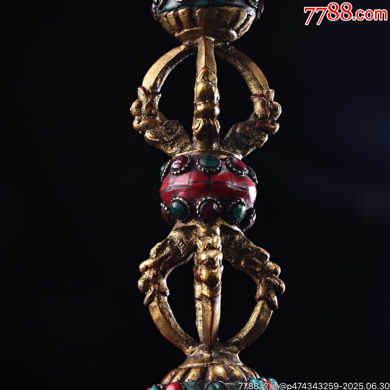 舊藏西藏收純銅藏傳工藝鑲嵌寶石彩繪描金密宗普巴金剛降魔杵法器_價(jià)格1888元【子健老貨】_第4張_