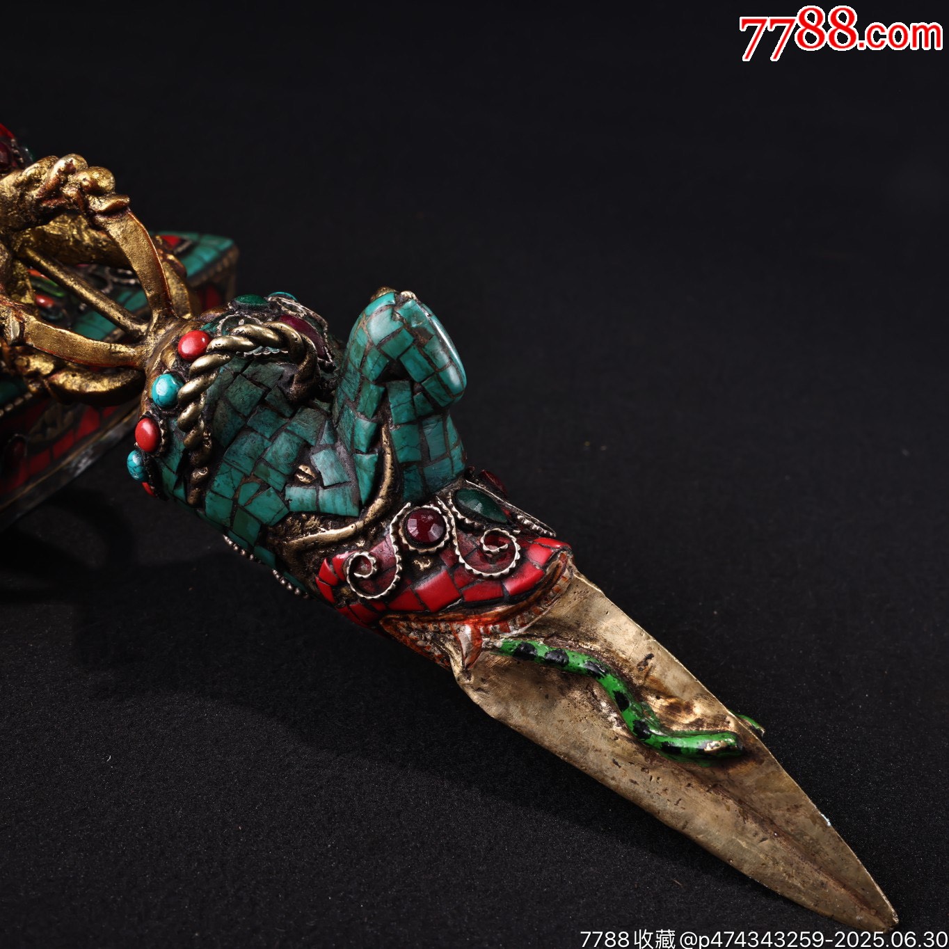 舊藏西藏收純銅藏傳工藝鑲嵌寶石彩繪描金密宗普巴金剛降魔杵法器_價(jià)格1888元【子健老貨】_第9張_