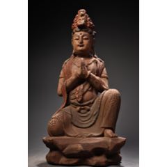 珍品舊藏古寺院收彩繪木頭合手觀音佛像工藝鎏金(au41765649)_子健老貨