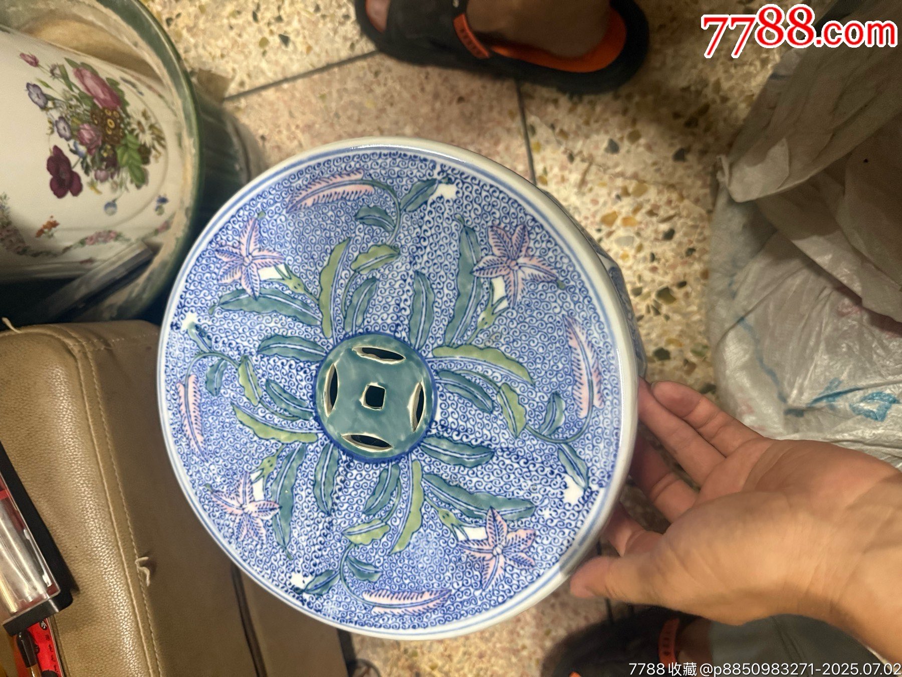 老釉下彩繪瓷鼓繡墩花座一個，手繪彩，完整，如圖所見發(fā)貨_價格20元_第8張_