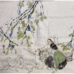 史國良－中國當代寫實水墨人物畫家，作品乃老師真跡（因品相不太好，故低價起拍）
