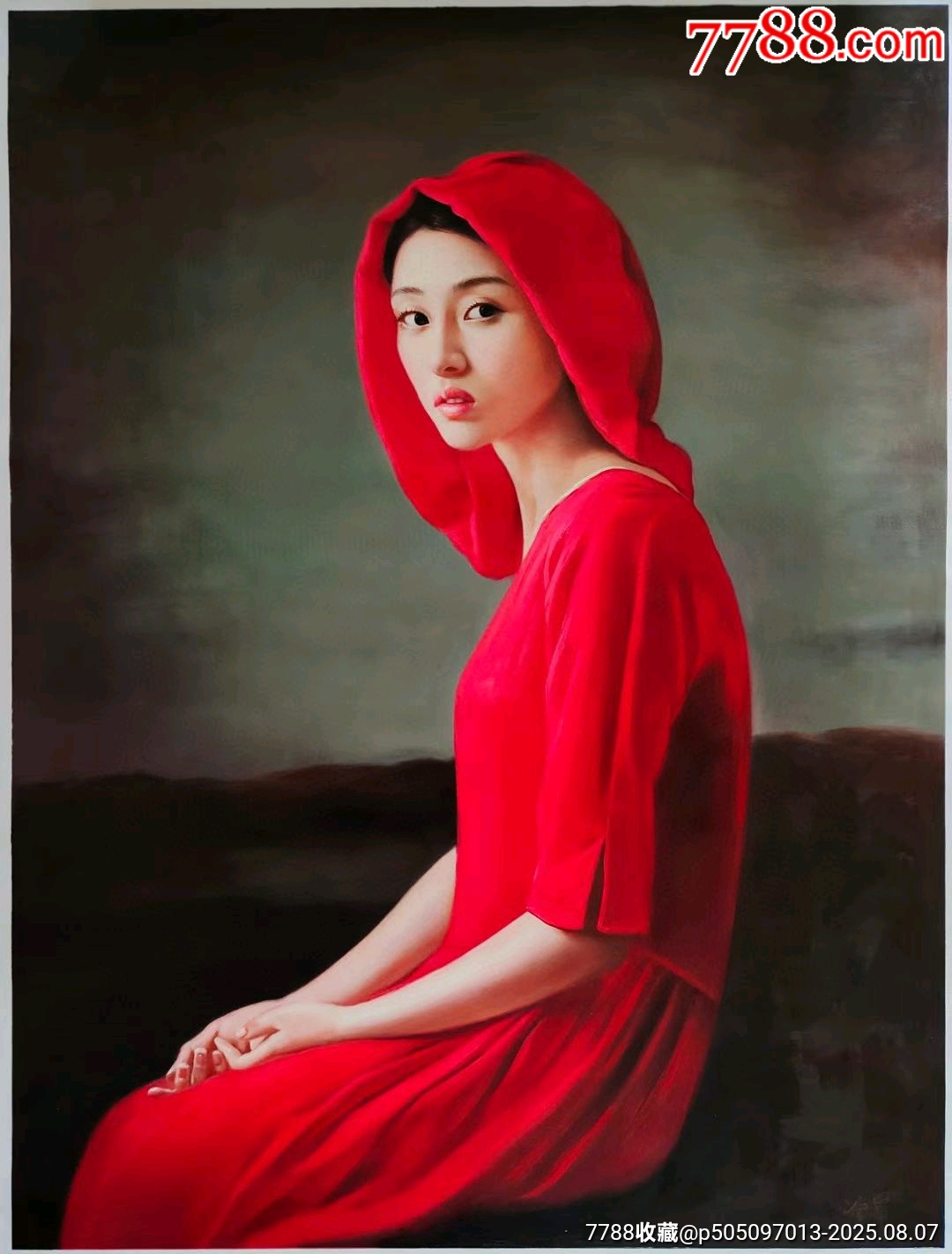 高档油画超写实高清晰手绘油画红衣美女画面清晰逼真栩栩如生立体感