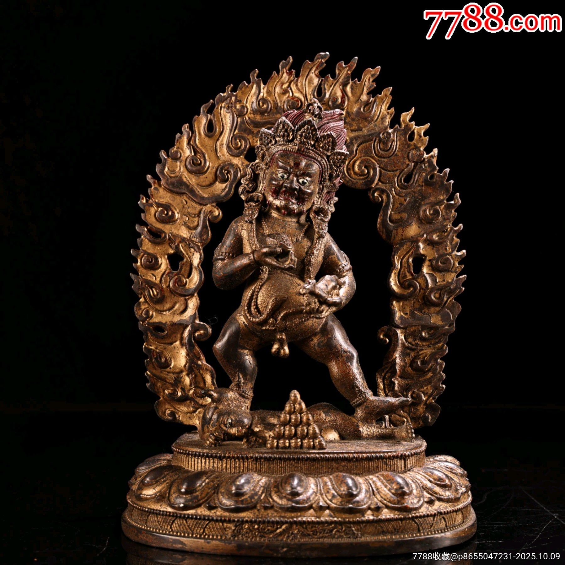 珍品旧藏收纯铜全铜高浮雕錾刻泥金红财神佛像一尊工艺精湛造像精美重