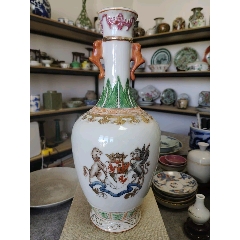 （全品）民國時期細路粉彩歐洲貴族徵章定燒瓷雙耳瓶高31cm(au42667780)