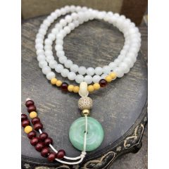 和田玉長串翡翠平安扣手持脖掛