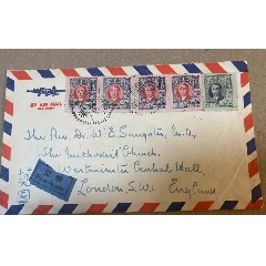 1948年5月22日湖南長沙航空寄英國，有5月25日上海補貼郵資和蓋上海日戳(zc42736037)