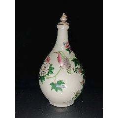 精品晚清粉彩花鳥紋長頸蓋瓶_彩繪瓷/彩瓷