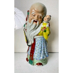 清末民初名家茂生記造款粉彩壽星擺件，高26公分，人物開臉祥和喜慶。品相完整(zc42812722)