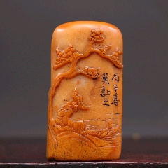 藏出 古董品 寿山石 細密彫刻 祥龍紋 印章 篆書印 書道品 文房置物 7.1×4.6×7.1cm 重430g 旧藏珍品布盒装纯手工雕刻寿山石印章。《群龙呈祥》名人雕刻，雕工精细