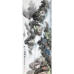 【180×70cm，保真拍賣】著名畫家周裕國作品：富山貴水