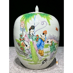 （全品）民國粉彩人物歡天喜地圖冬瓜罐尺寸高29公分(zc42868460)