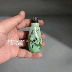 綠琉璃棱面鼻煙壺手繪粉彩梅花杜鵑圖