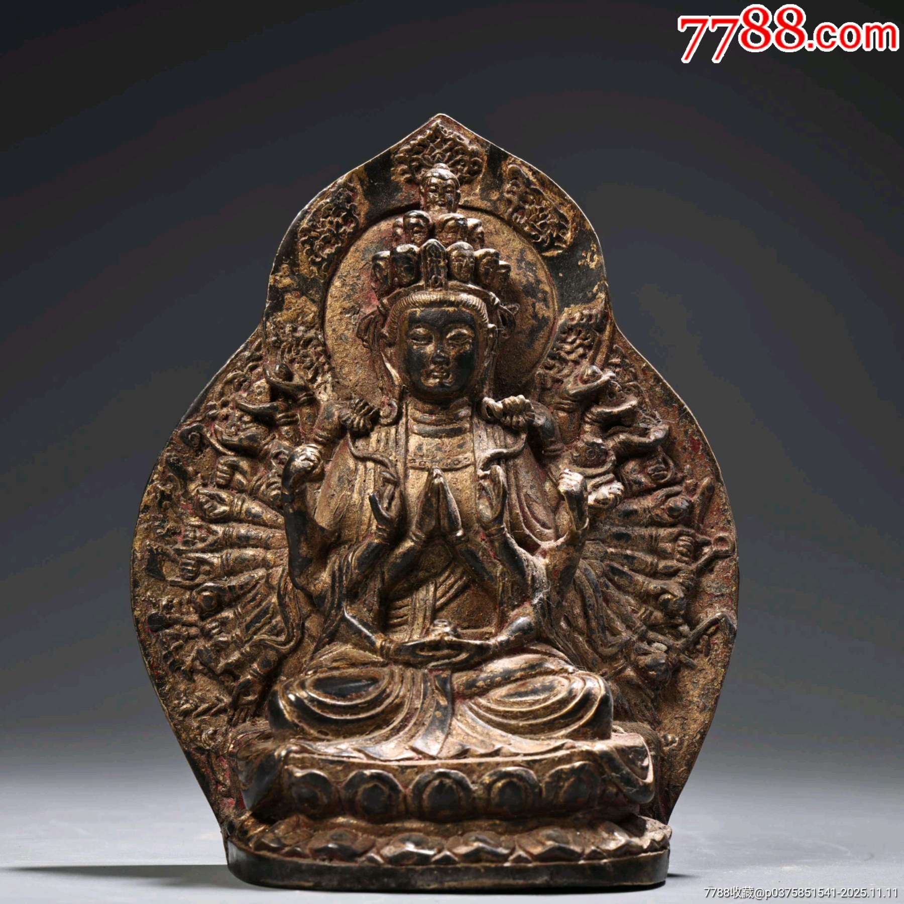 珍品旧藏收纯铜全铜高浮雕錾刻泥金千手观音佛像一尊工艺精湛造像精美重500克-价格:288元-au42971953- 其它佛/道藏品 -加价 ...