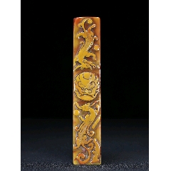 旧藏田黄石镂空雕【瑞兽貔貅】老闲章-寿山石印-7788红宝书