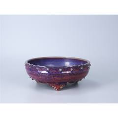 LOT25609 钧窑玫瑰紫釉如意三足鼓钉洗__【7788红宝书】