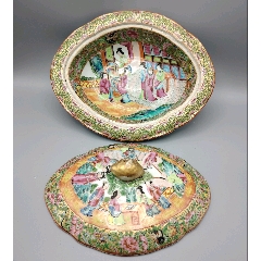 美國回流清中期道光細路廣彩呂布戲貂蟬大蓋鍋品相：全品尺寸：如圖(zc43187498)