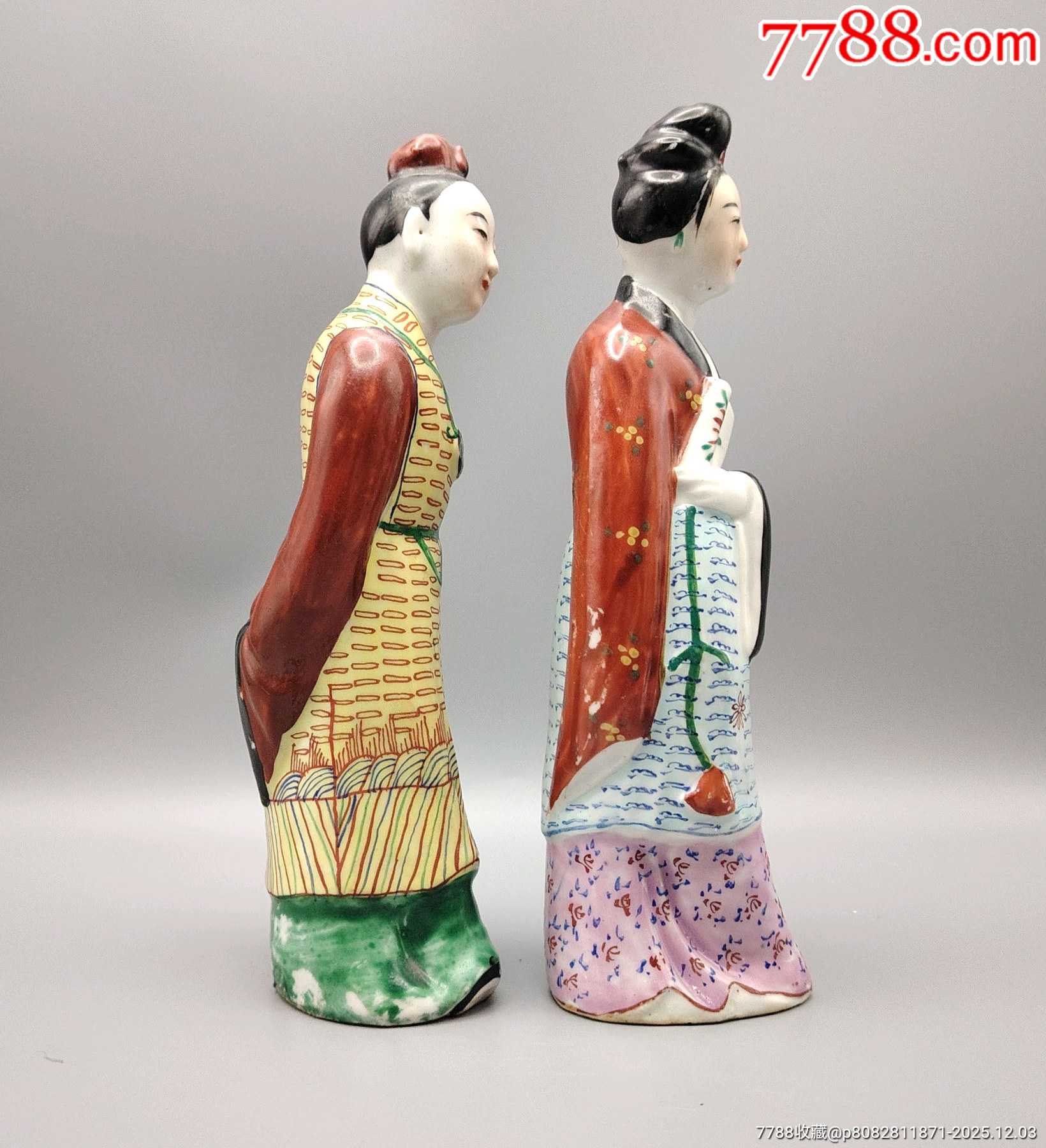 美國回流晚清民國細(xì)路粉彩林黛玉賈寶玉人物瓷塑原裝一對（孫德記造）品_價(jià)格820元_第2張_