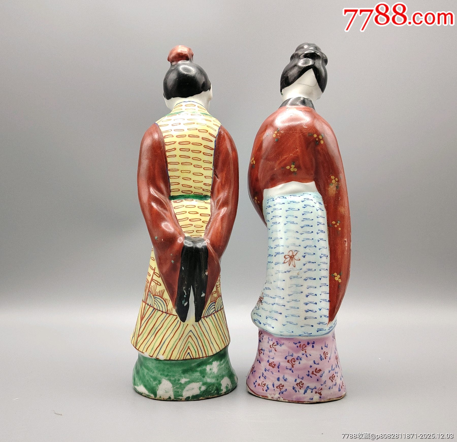 美國回流晚清民國細(xì)路粉彩林黛玉賈寶玉人物瓷塑原裝一對（孫德記造）品_價(jià)格820元_第3張_