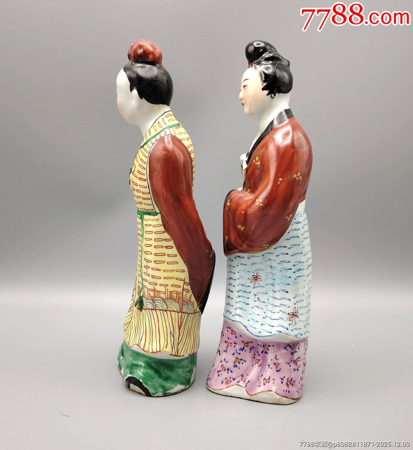 美國回流晚清民國細(xì)路粉彩林黛玉賈寶玉人物瓷塑原裝一對（孫德記造）品_價(jià)格820元_第4張_