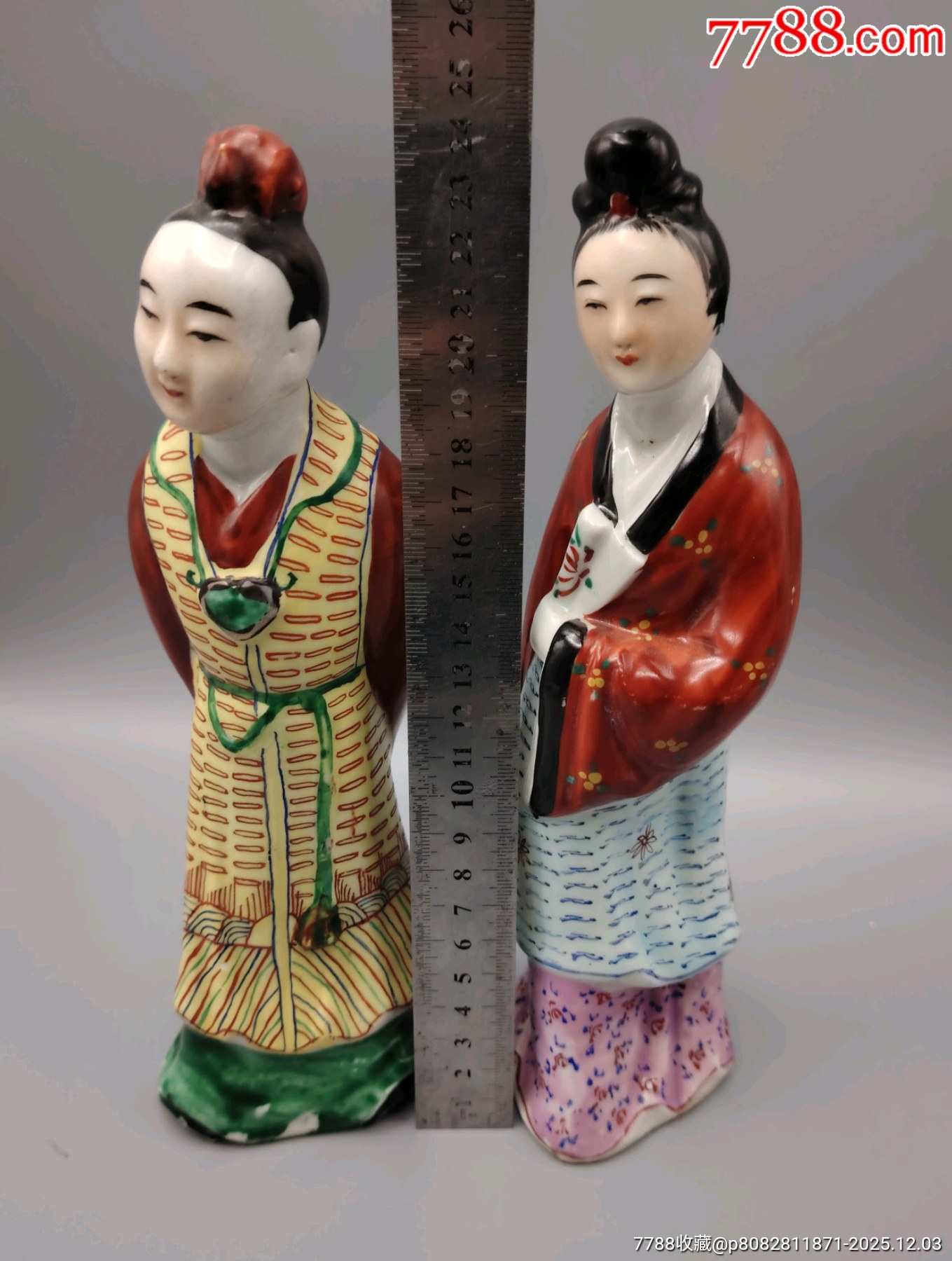 美國回流晚清民國細(xì)路粉彩林黛玉賈寶玉人物瓷塑原裝一對（孫德記造）品_價(jià)格820元_第5張_