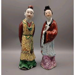 美國(guó)回流晚清民國(guó)細(xì)路粉彩林黛玉賈寶玉人物瓷塑原裝一對(duì)（孫德記造）品(zc43187580)