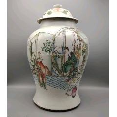 美國回流晚清民國細(xì)路粉彩劉備迎親（龍鳳配）大號將軍罐品相：全品如圖