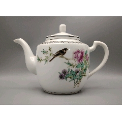美國回流解放初567細(xì)路粉彩花鳥茶壺品相：全品尺寸：如圖