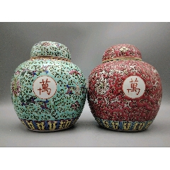 美國回流解放初567滿工滿繪萬壽無疆罐子一對品相：全品尺寸：如
