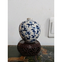 清代煨瓷嬰戲青花小罐不含底座包老