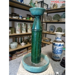 （全品）晚清綠釉燭臺品相如圖尺寸高27*底12cm_綠釉瓷_￥109
