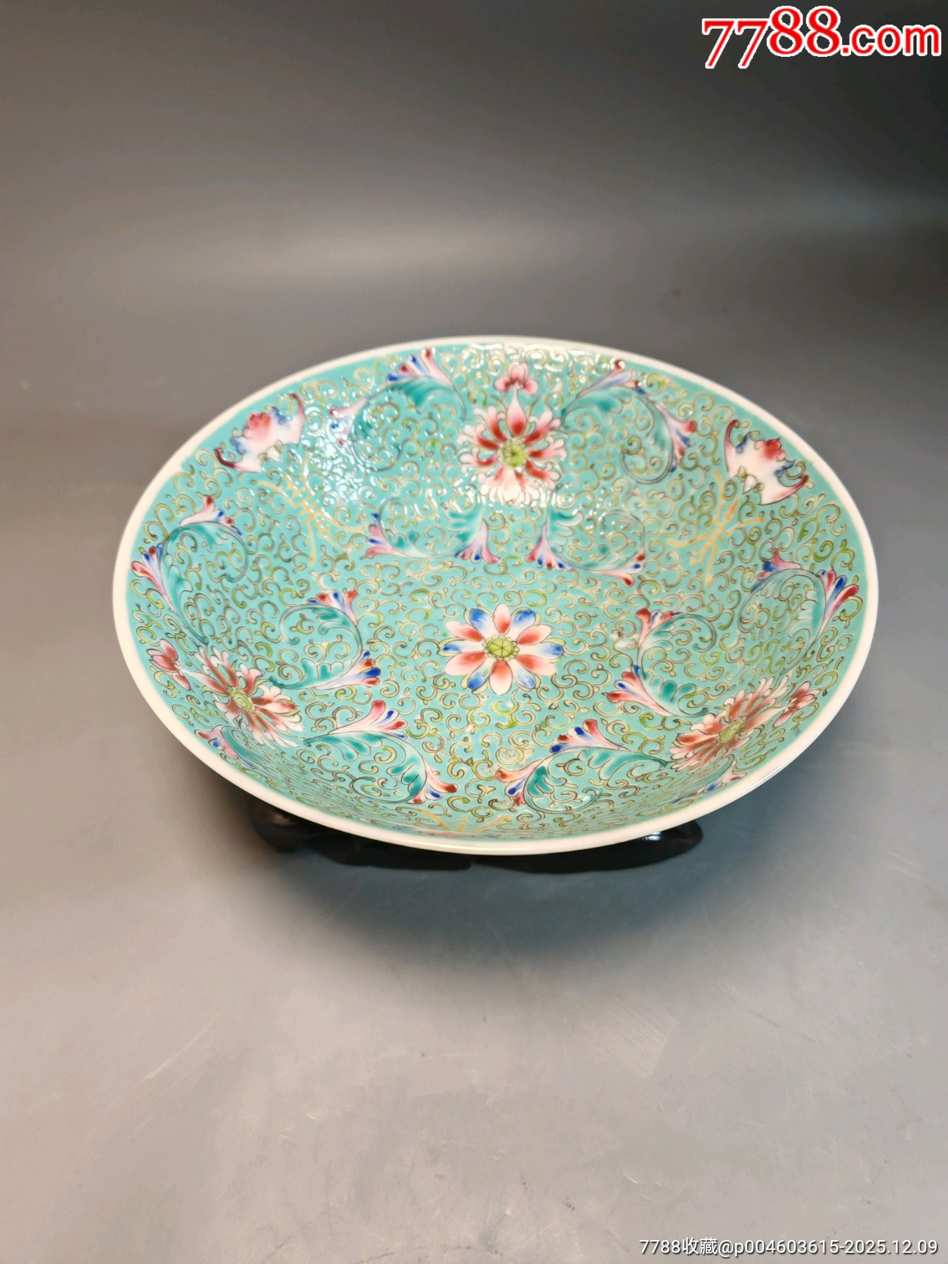 晚清民國松石綠釉粉彩寶相花紋碗_價格901元_第2張_