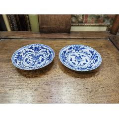 清青花花卉盤一對