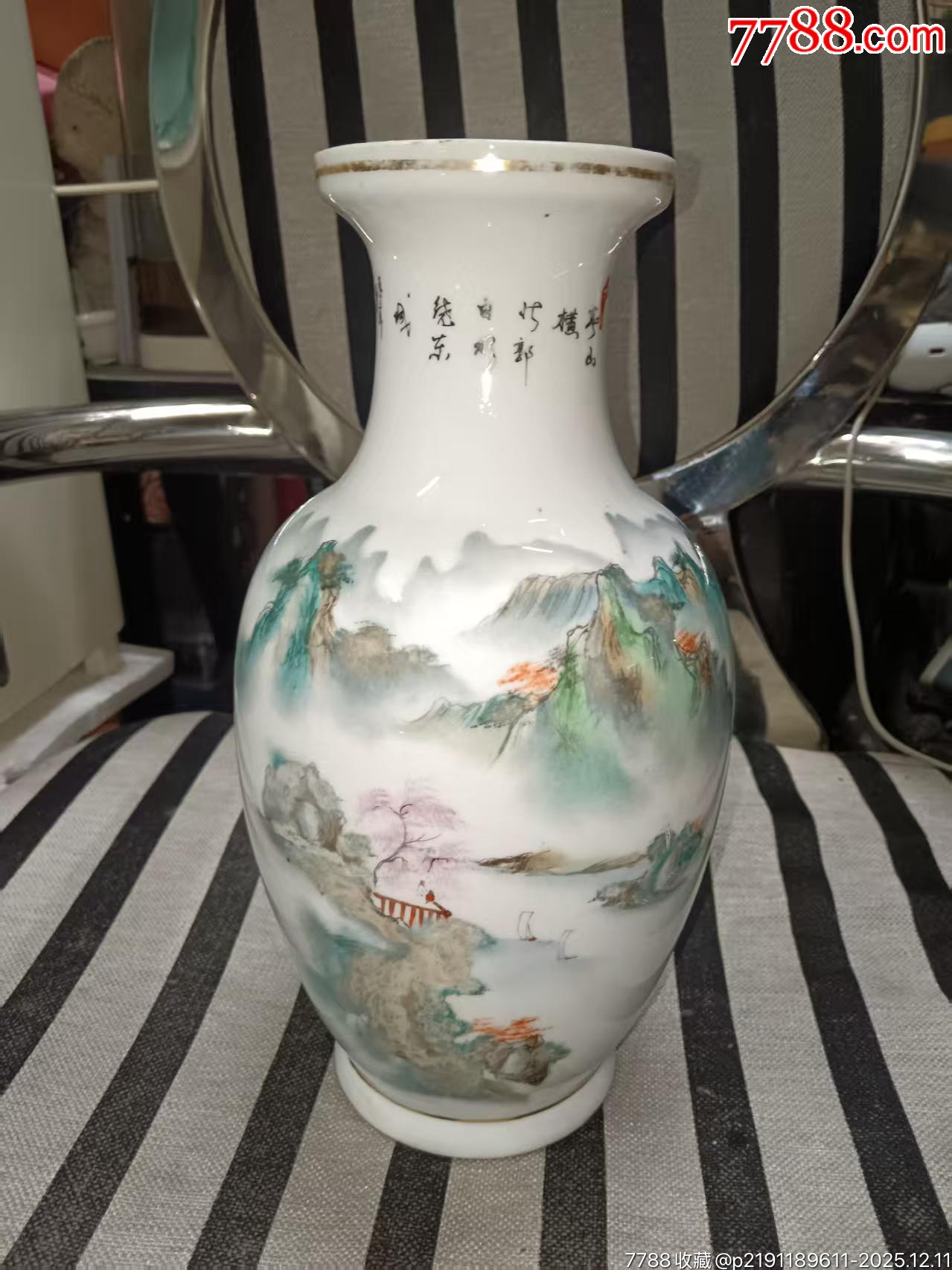 1983年的老楓溪粉彩淺絳彩繪山水花瓶，畫功精細，完整，如圖所見發(fā)貨_價格161元_第3張_