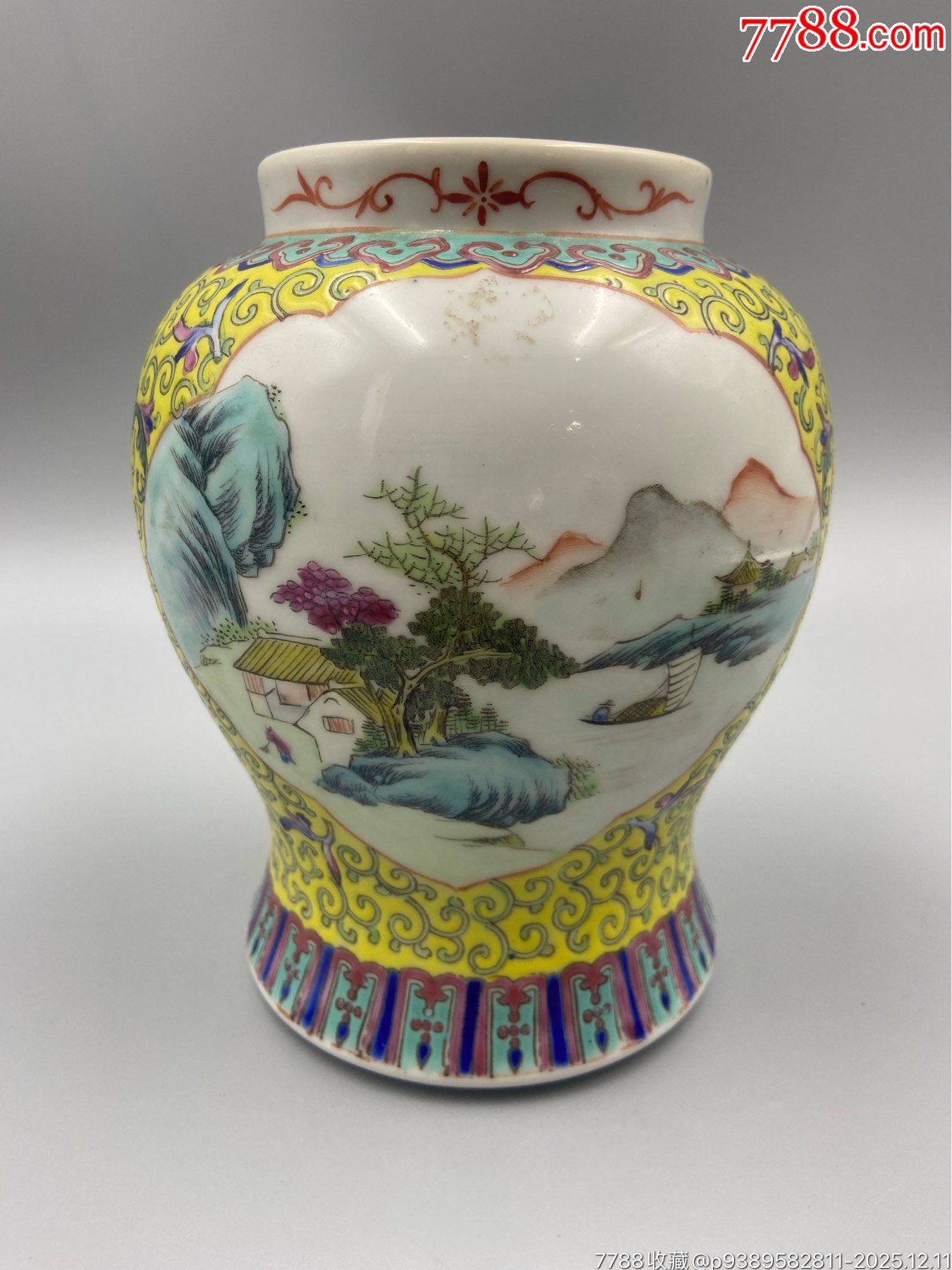 歐洲回流，五十年代粉彩開窗山水將軍罐。畫工精細，畫工絕對算是同類題材中的佼_價格651元_第1張_