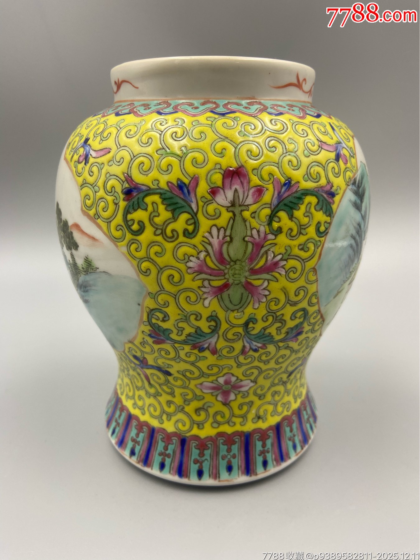 歐洲回流，五十年代粉彩開窗山水將軍罐。畫工精細，畫工絕對算是同類題材中的佼_價格651元_第2張_