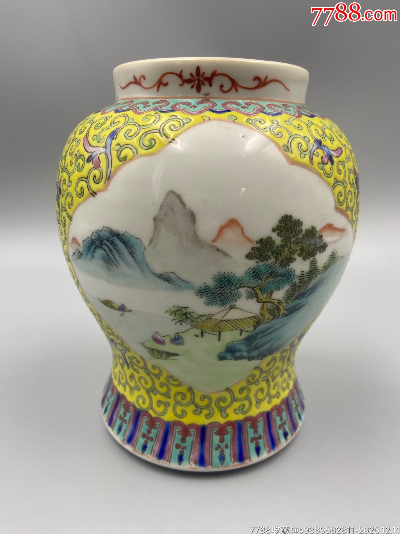 歐洲回流，五十年代粉彩開窗山水將軍罐。畫工精細，畫工絕對算是同類題材中的佼_價格651元_第3張_